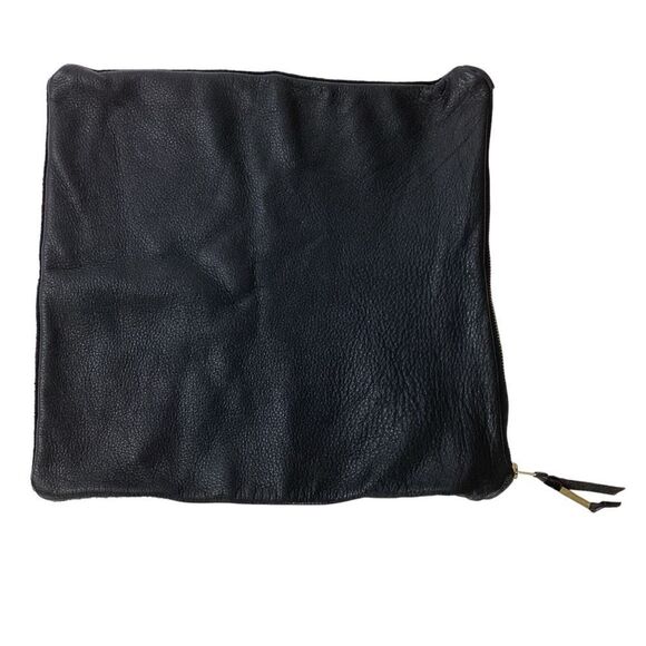 Leather Suede Black Clutch Fold Over Pouch Zip Closure Patchwork Minimal Purse - Picture 3 of 7